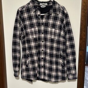Duluth Trading Co Free swingin Flannel white and Black Plaid fleece lined large